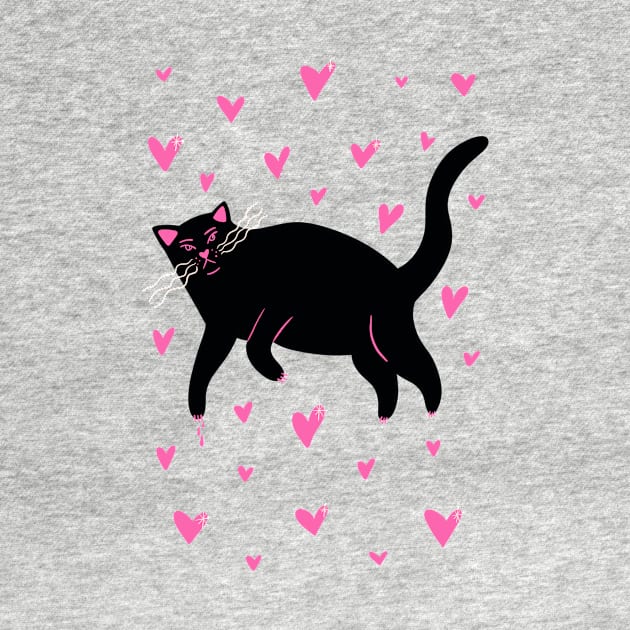 Cute black cat with hearts . Valentine illustration by WeirdyTales